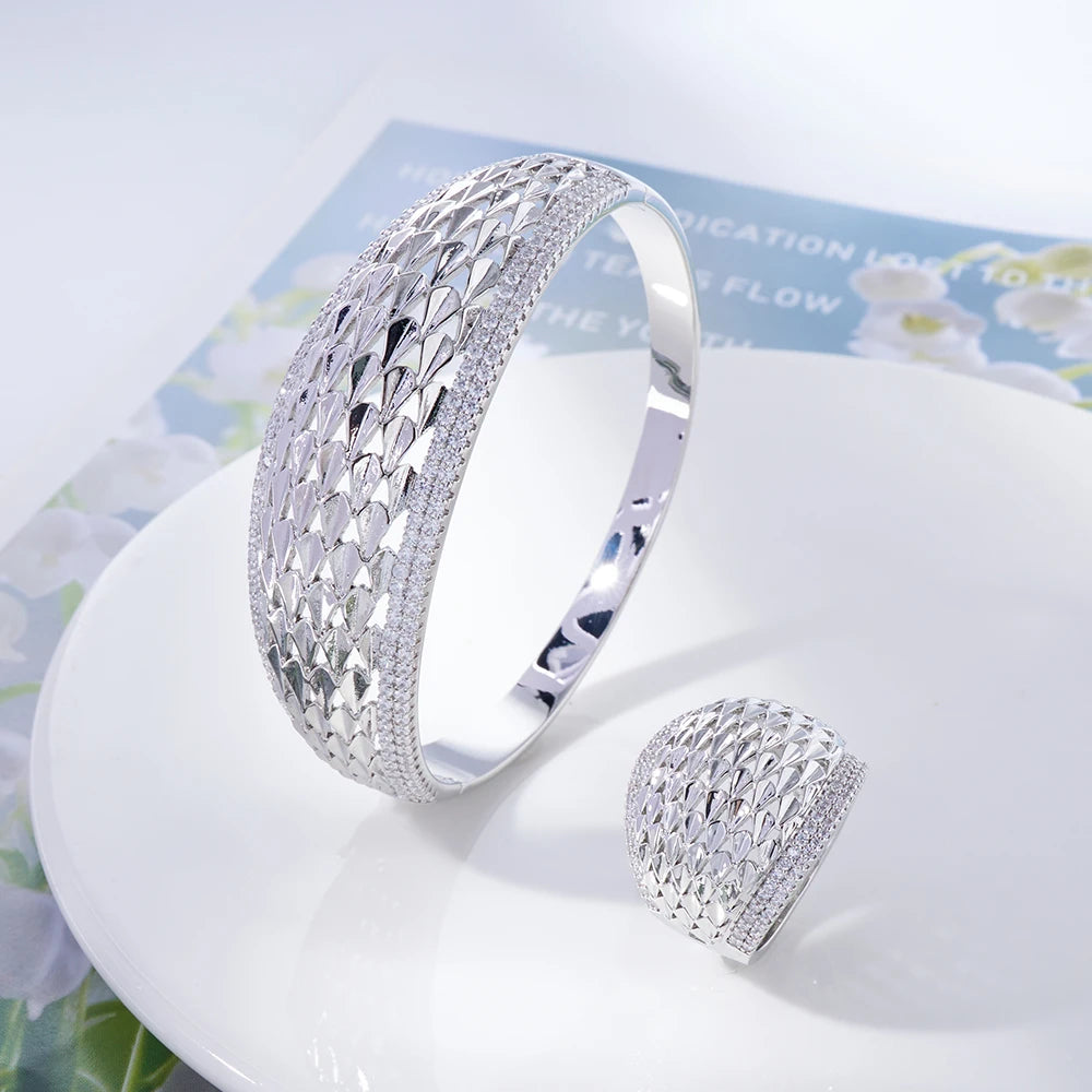 Bangle Set For Women Cubic Zircon Bangle Ring Wide Bracelet Jewellery.