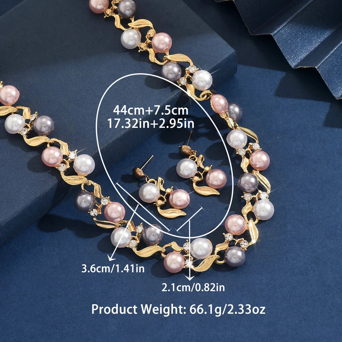 Elegant Faux Pearl Necklace Earrings Set  Zinc Alloy Jewelry Kit.