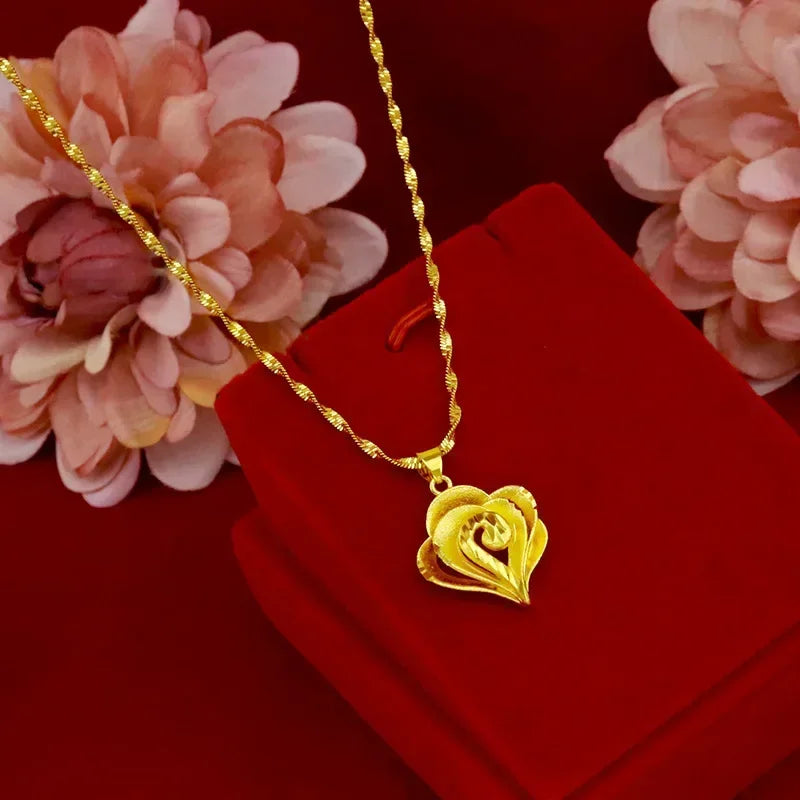 High quality gold necklace real gold 24K pure gold rose pendant necklace