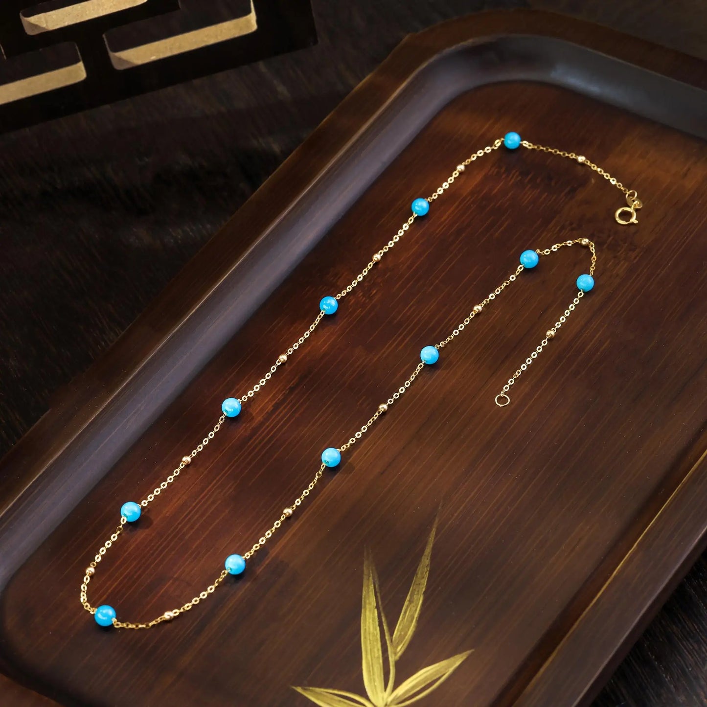 18k gold necklace pendant natural AU750 Natural turquoise Fine jewelry