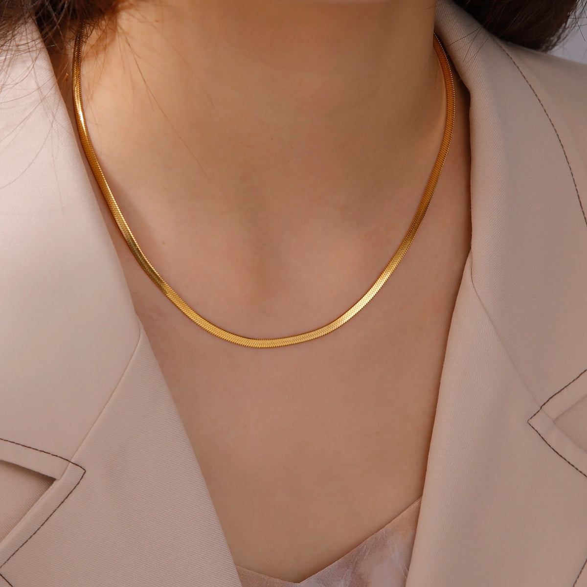pretty Stainless Steel Necklace Gold Color Neck Jewelry