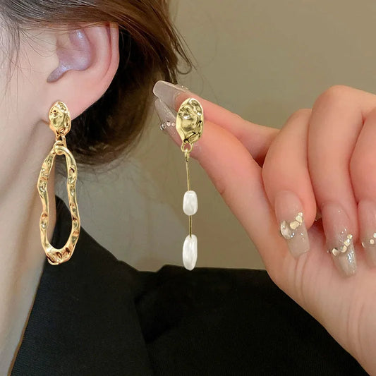 New Elegant Irregular Earring Pearl Metallic
