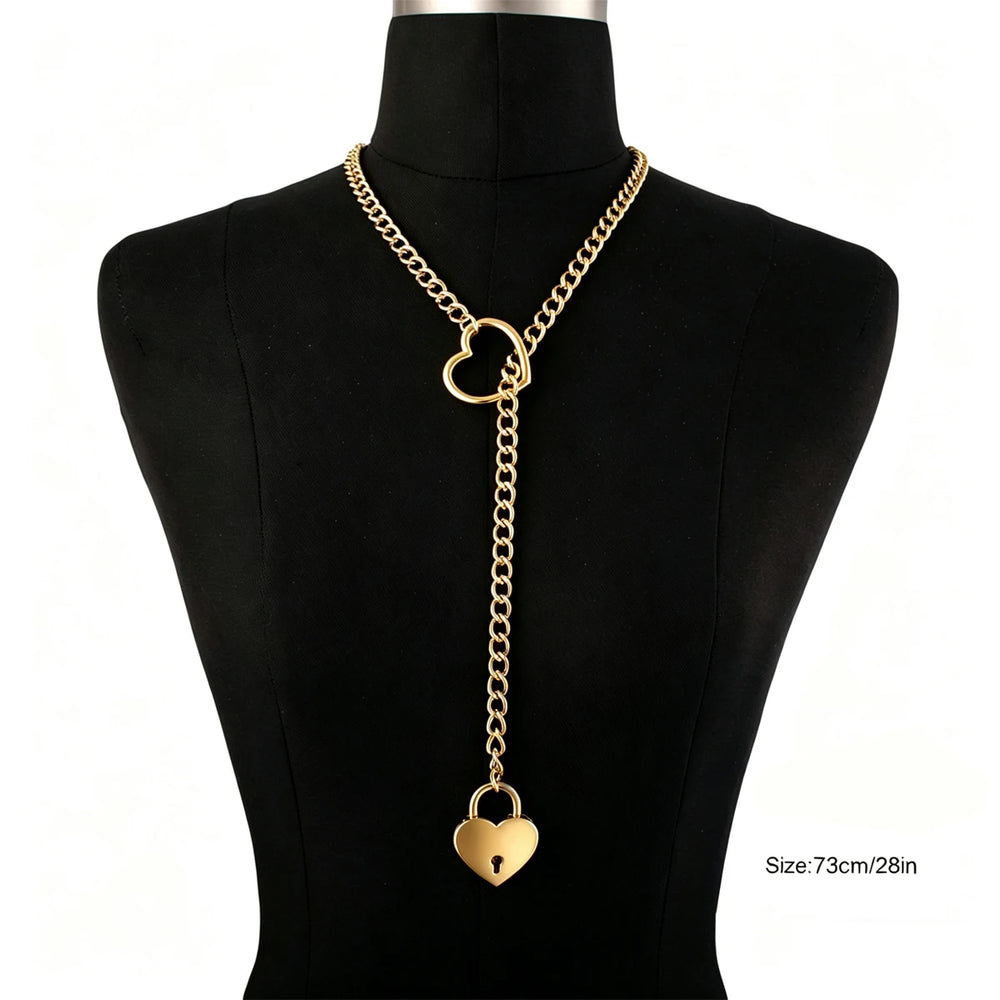 Heart Lock Slip Chain Necklace Love Chains Padlock Necklace.
