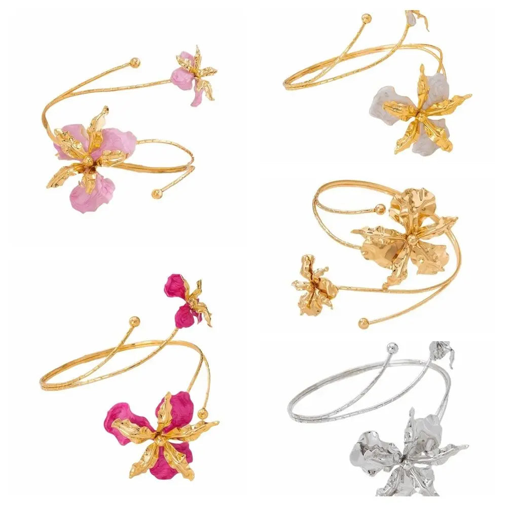 Fairy Enamel Glaze Butterfly Orchid Bracelet Adjustable Floral Open Arm Bangle Cuff Exotic Style Flower Armband Gift