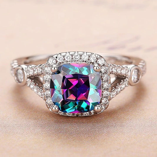 Unique Multi Color Stone Women Ring Silver Color Sparkling Rings Jewellery.