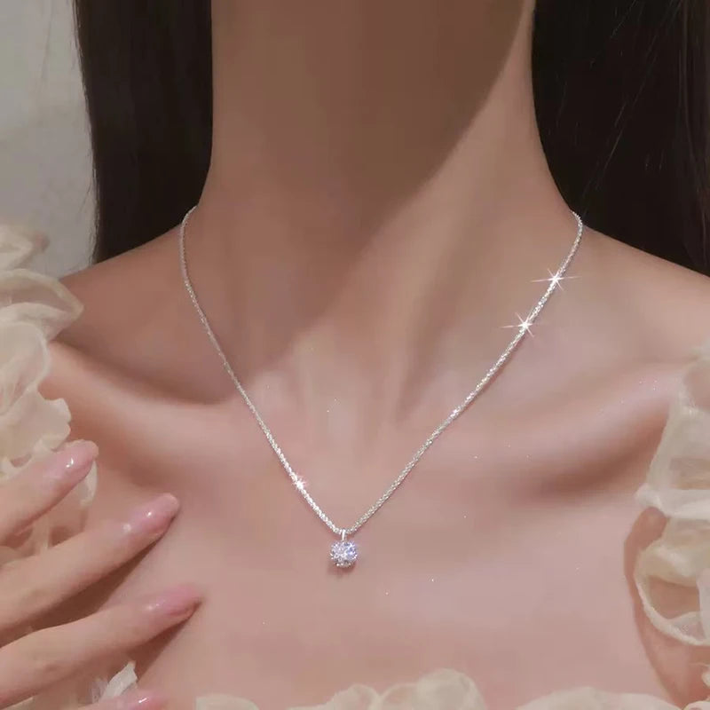 Moissanite 6 Prong Crown Pendant Necklace Real S925 Sterling Silver Sparkling Cauliflower Chain Fine Jewellery.