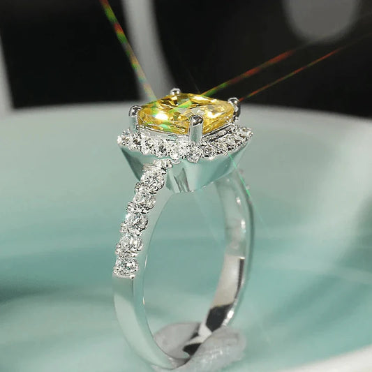 Elegant Yellow Cubic Zirconia Women Rings Luxury Lady's New Accessories Bright Jewellery.