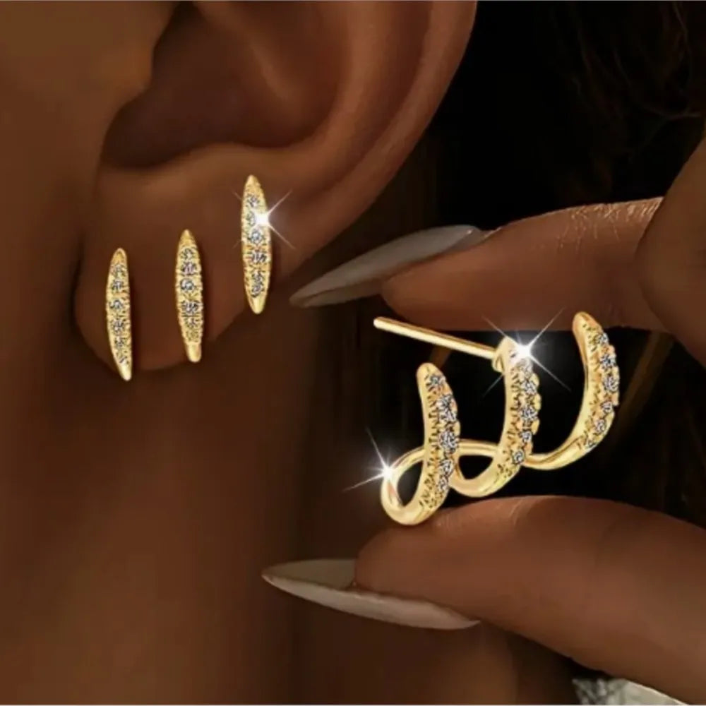 Elegant Rhinestone Three-Claw Earrings Luxurious Earring
