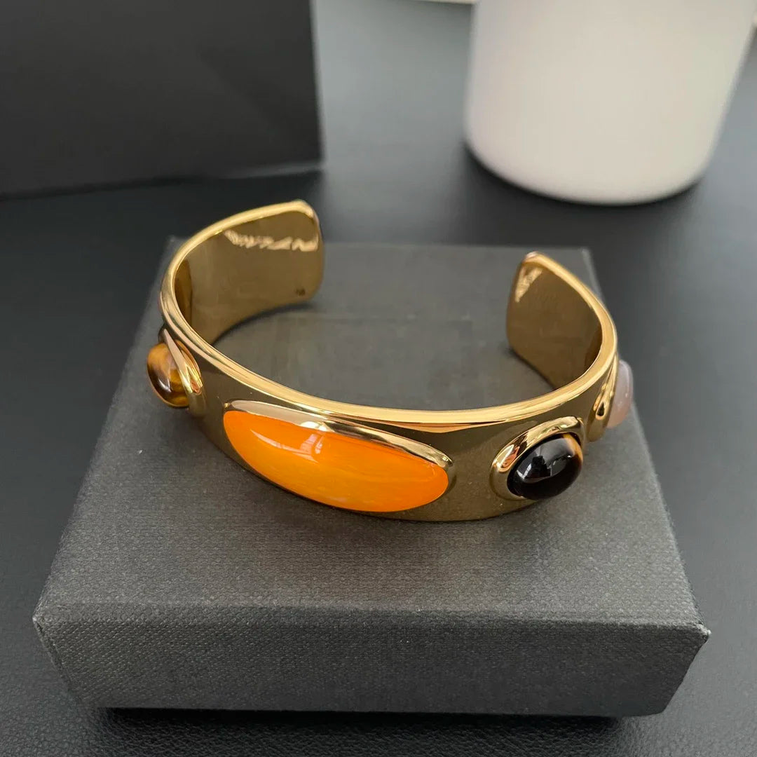 Europe Designer Brand Vintage Natural Stone Gold Bracelet Women Top Quality Luxury Jewelry Runway Trend