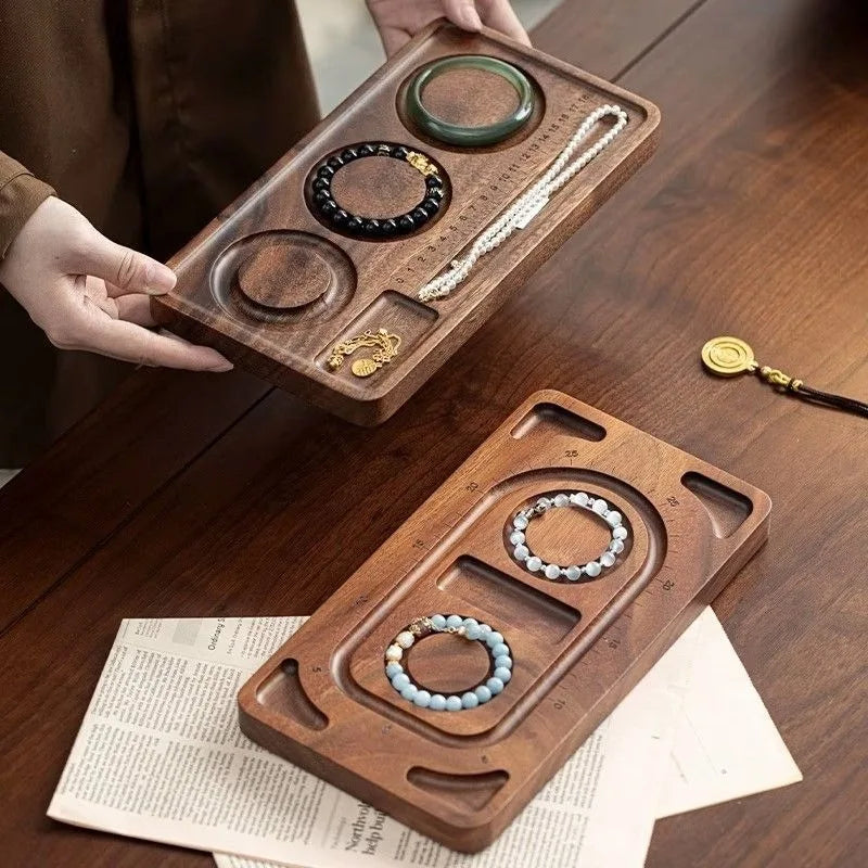 Walnut Wood Display Stand Bracelet Necklace Holder Tray Photography Props Jewelry Organizer for Retail Show Exhibition