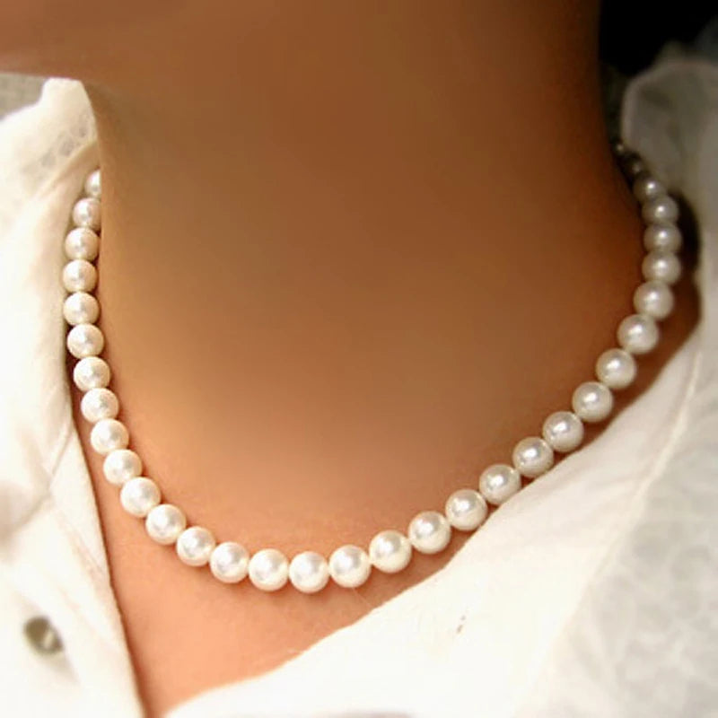 Classic Elegant White Pearl Chokers Necklace Vintage Beads Handmade