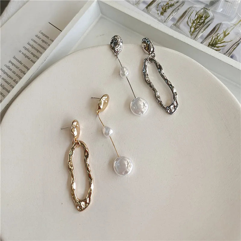 New Elegant Irregular Earring Pearl Metallic