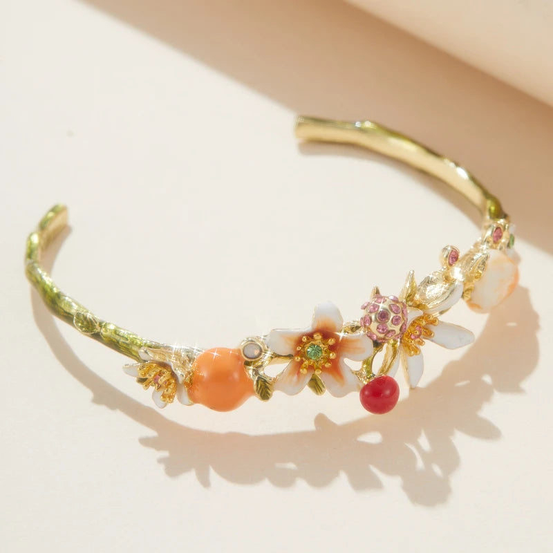 Bangle Handmade Flowers Fruit Series Enamel Bangle Adjustable Bangle Gift Jewelry.
