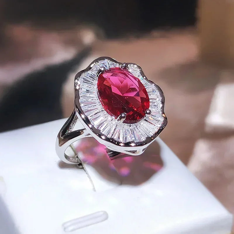 100% S925 Sterling Silver Red Ruby Ring for Women Fine Origin Ruby Gemstone Ring.