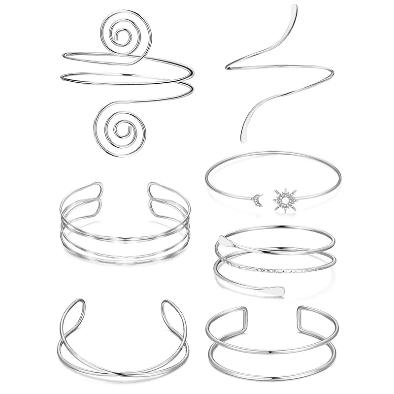 7 Pcs Upper Arm Bracelets Adjustable Gold Color Arm Cuff Bangle Women's Jewelry Gifts.