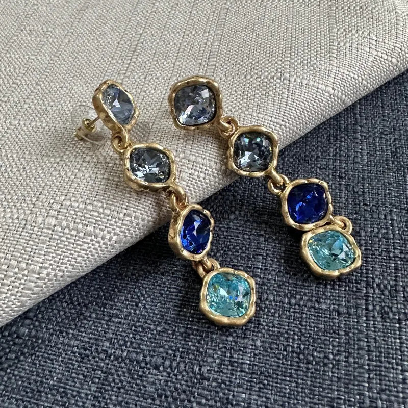 Fashion Jewellery Full Zircon Inlaid Colorful Glass Geometric Stud Earrings Elegant Accessory.
