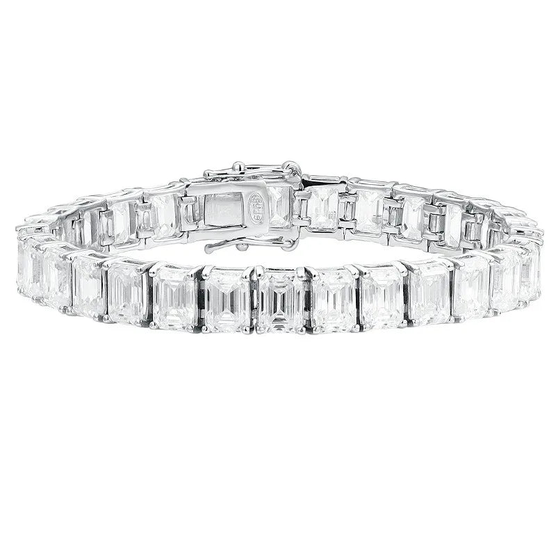 0.4-1ct D Color Emerald Cut Moissanite Tennis Chain Bracelet 925 Sterling Silver.