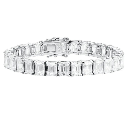 0.4-1ct D Color Emerald Cut Moissanite Tennis Chain Bracelet 925 Sterling Silver.