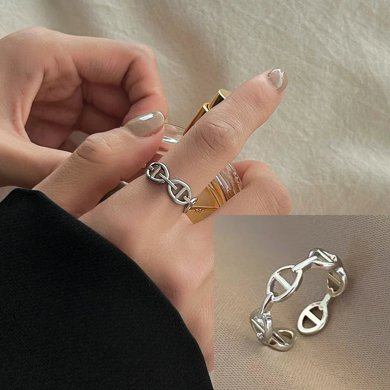 Stainless Steel Bracelet Finger Rings Unique Design Light Luxury Symbol Engraved Bracelet Ring for Women Jewelry Party Gifts
