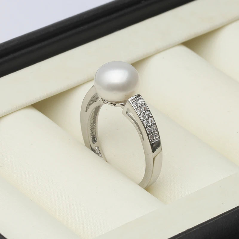 Genuine Natural Pearl Rings Women,925 Sterling Silver Ring With  Adjustable Pearl.