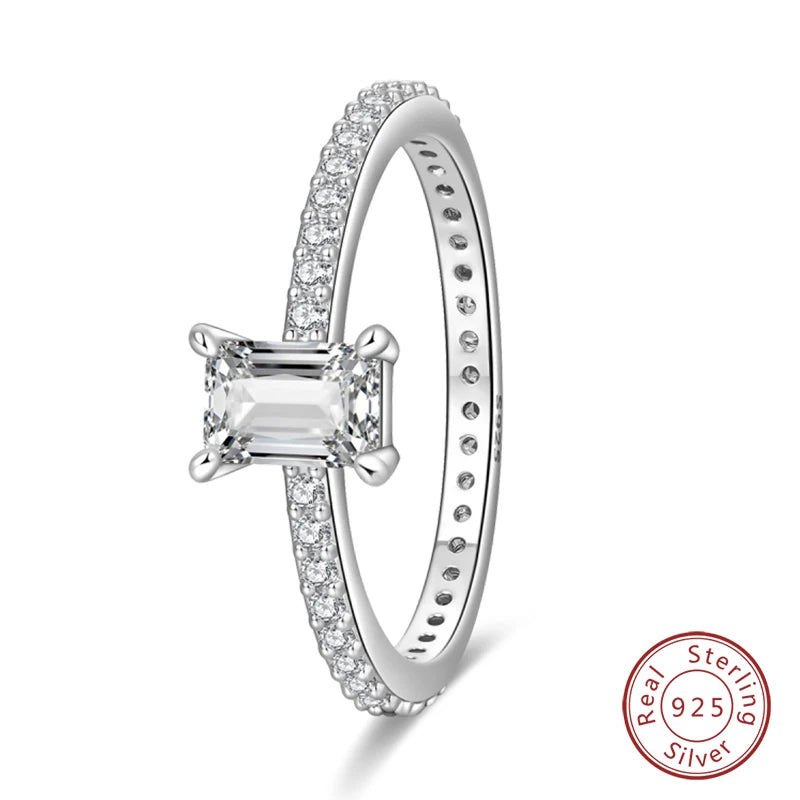 Original 925 Sterling Silver Minimalist Ring Sparkling Cubic Zirconia Ring Jewelry.