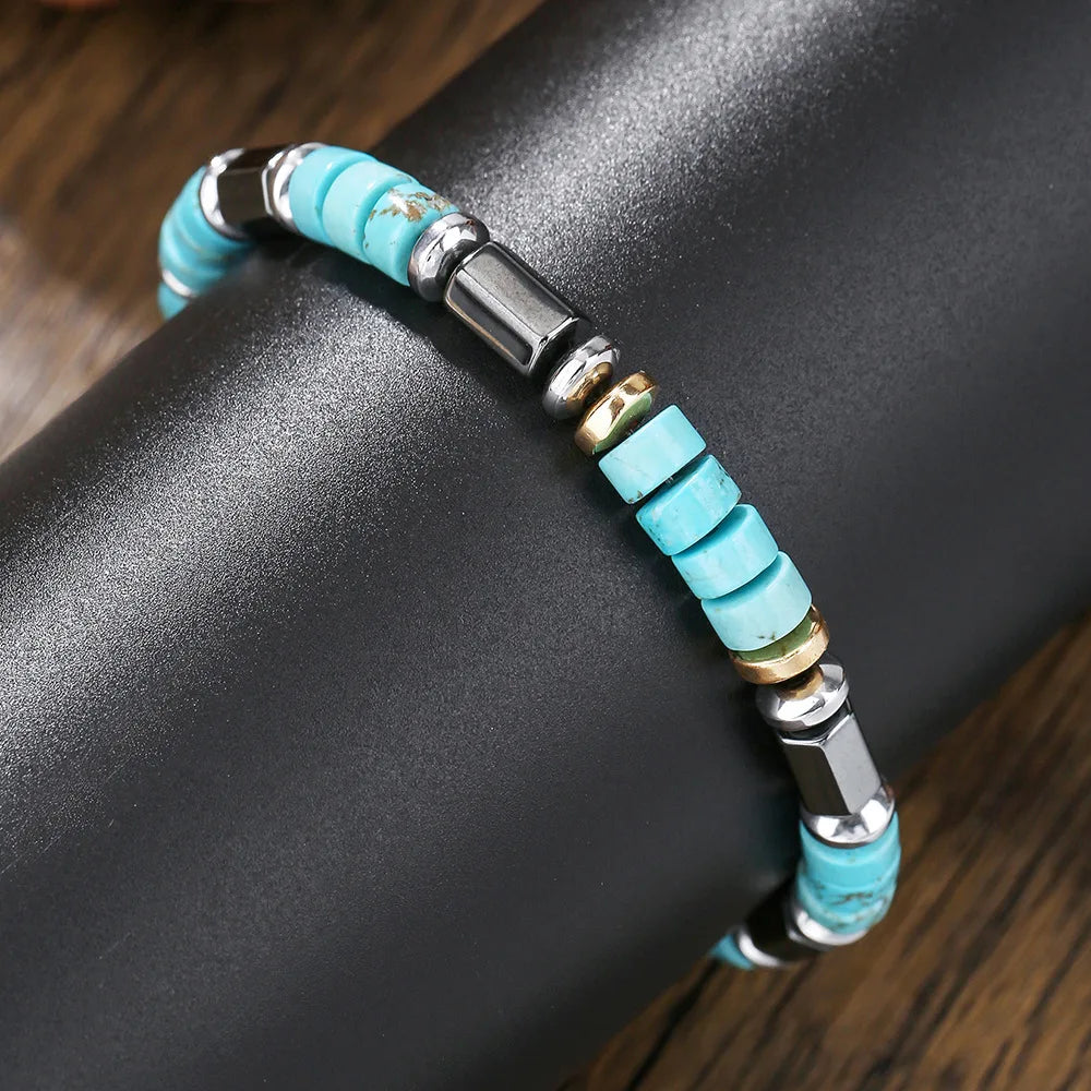 Imitation Natural  Blue Stone Bead Bracelet Fashion Men Summer Jewellery.
