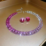 Luxury Rhinestone Necklace Stud Earrings, Crystal  Necklaces Ladies Fashion Jewellery Set.