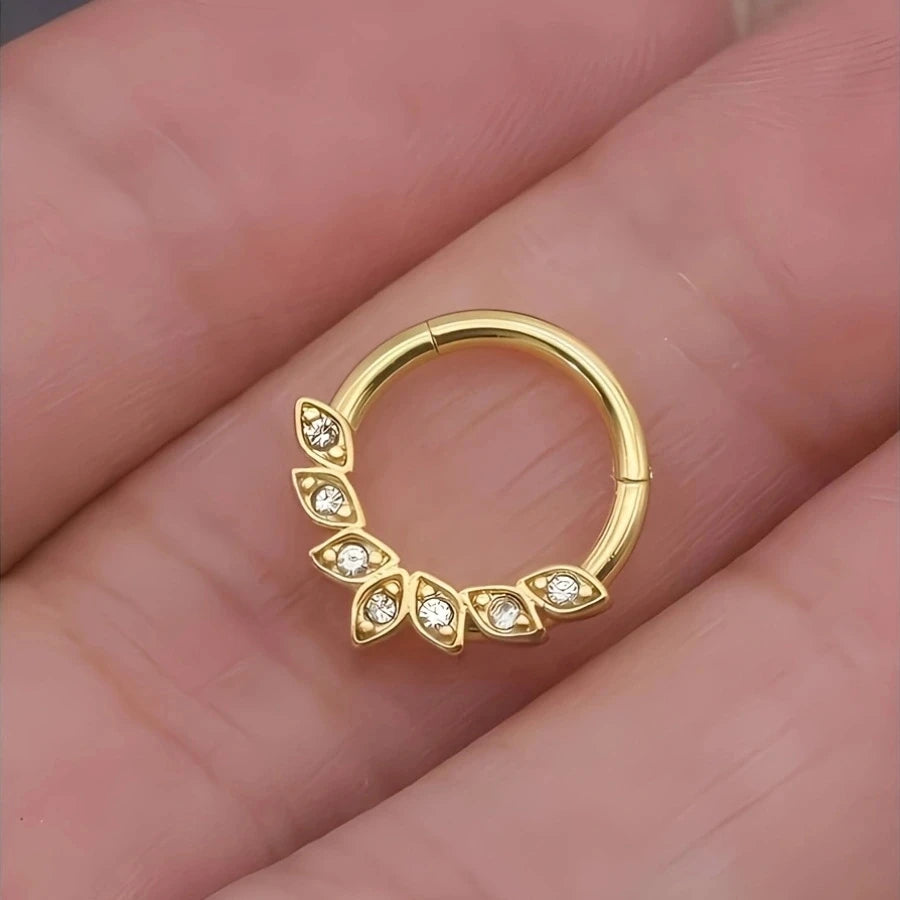 1Pc 18K Gold Plated Stainless Steel Nose Ring, Synthetic Zircon Nasal Septum Piercing Jewelry.