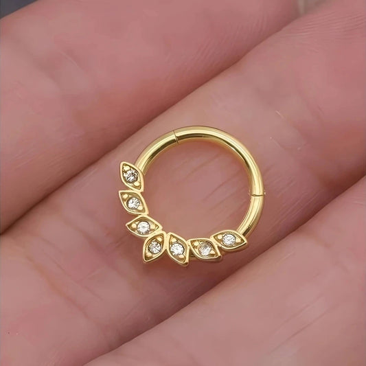 1Pc 18K Gold Plated Stainless Steel Nose Ring, Synthetic Zircon Nasal Septum Piercing Jewelry.