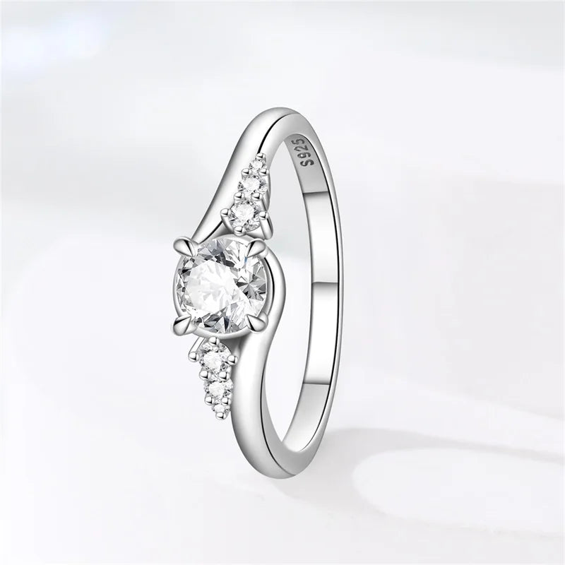 Original 925 Sterling Silver Minimalist Ring Sparkling Cubic Zirconia Ring Jewelry.