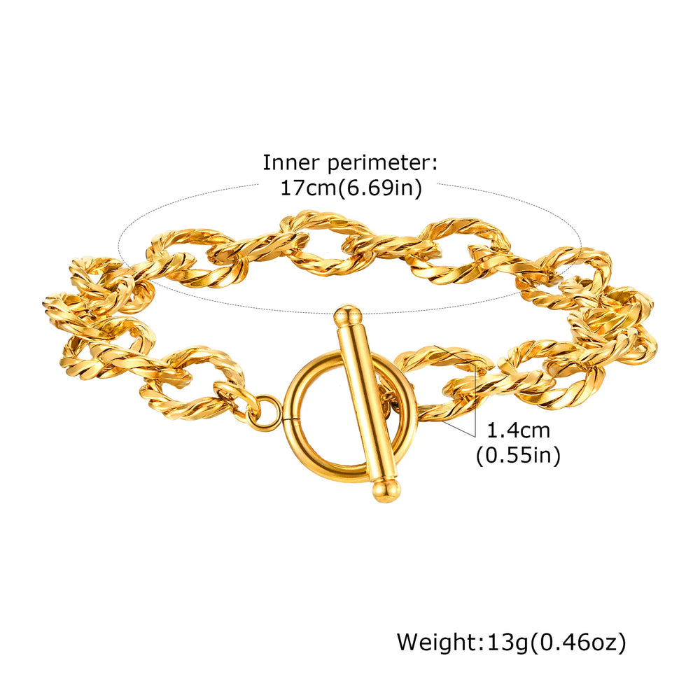 Chunky Bold Bracelets, Stainless Steel, Bracelet Gold Plated Tarnish Free.
