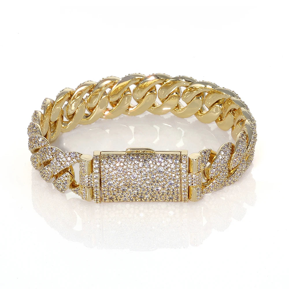 ESKEEM New 14mm Irregular Cubic Zirconia Cuban Link Bracelet for Men Hip Hop Jewelry Iced Out Diamond Bubble Chain Fine Gift
