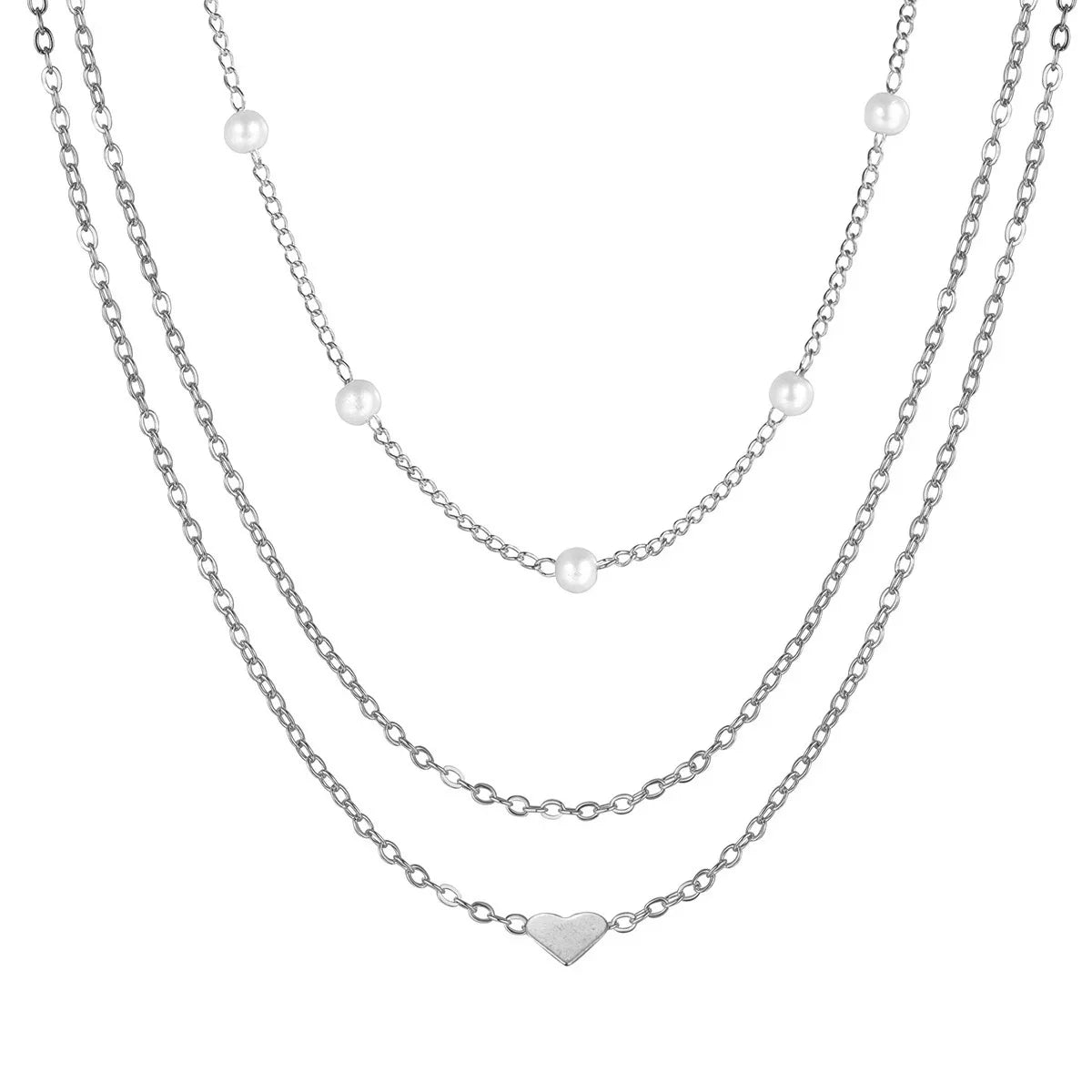 Multilayer Pearl Cross Love Heart Pendant Necklaces Collarbone Neck