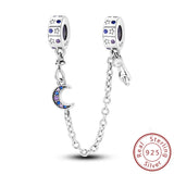 Safety Chain Fit Original 925 Sterling Silver Beads Moon Star Butterfly Heart shaped Jewellery Gift.