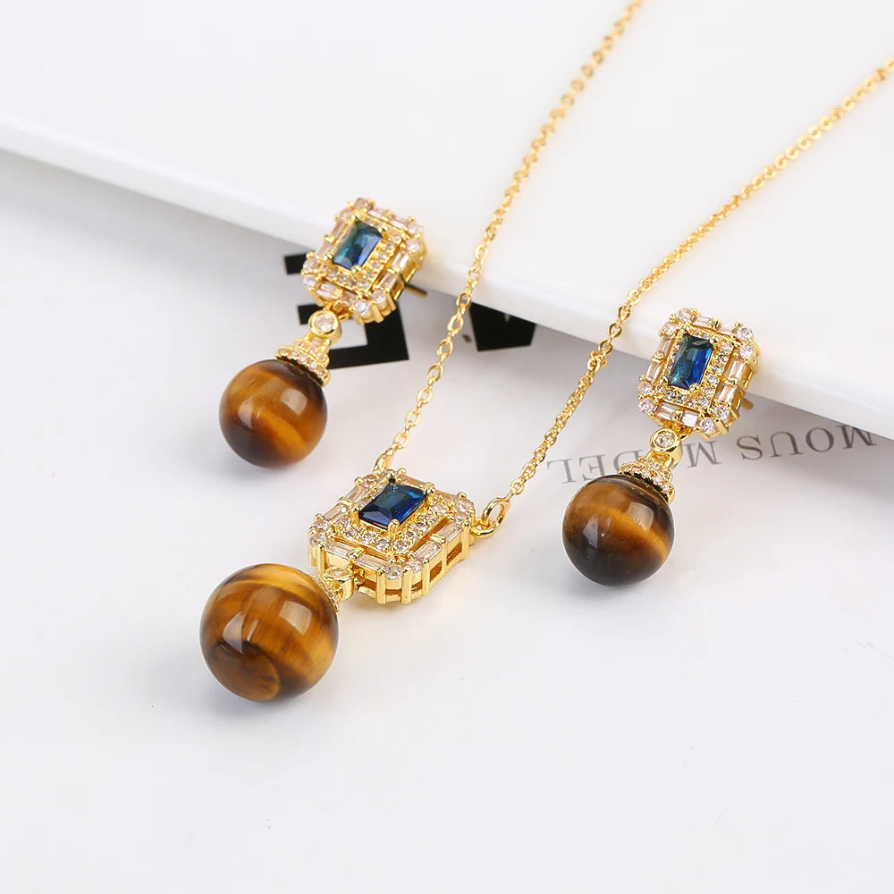 Luxury Irregular Pearl Classic Retro Pendant Jewelry Set 18K Gold Plated Crystal.