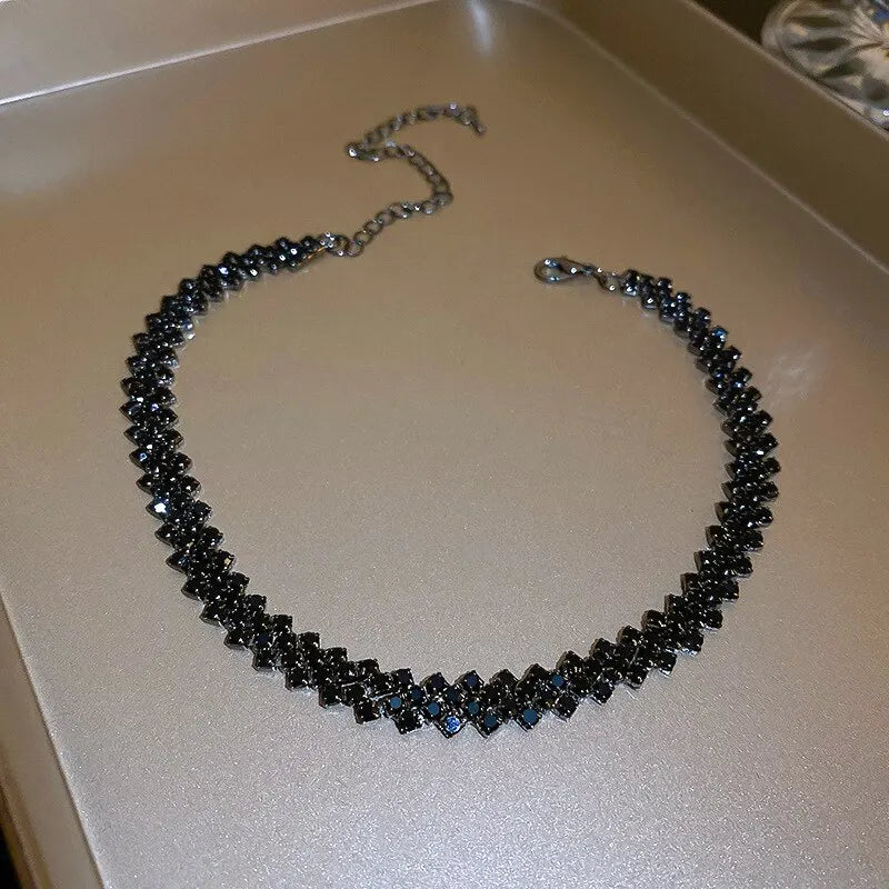 Luxury Shiny Full Rhinestone Choker Necklace Geometric Crystal Jewelry
