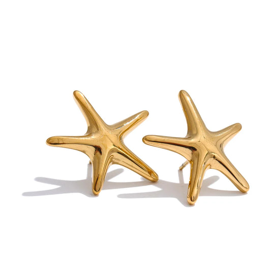 Yhpup Summer Ocean Style Smooth Metal Starfish Stud Earrings Daily Stainless Steel Holiday Wear Fashion Jewelry Waterproof