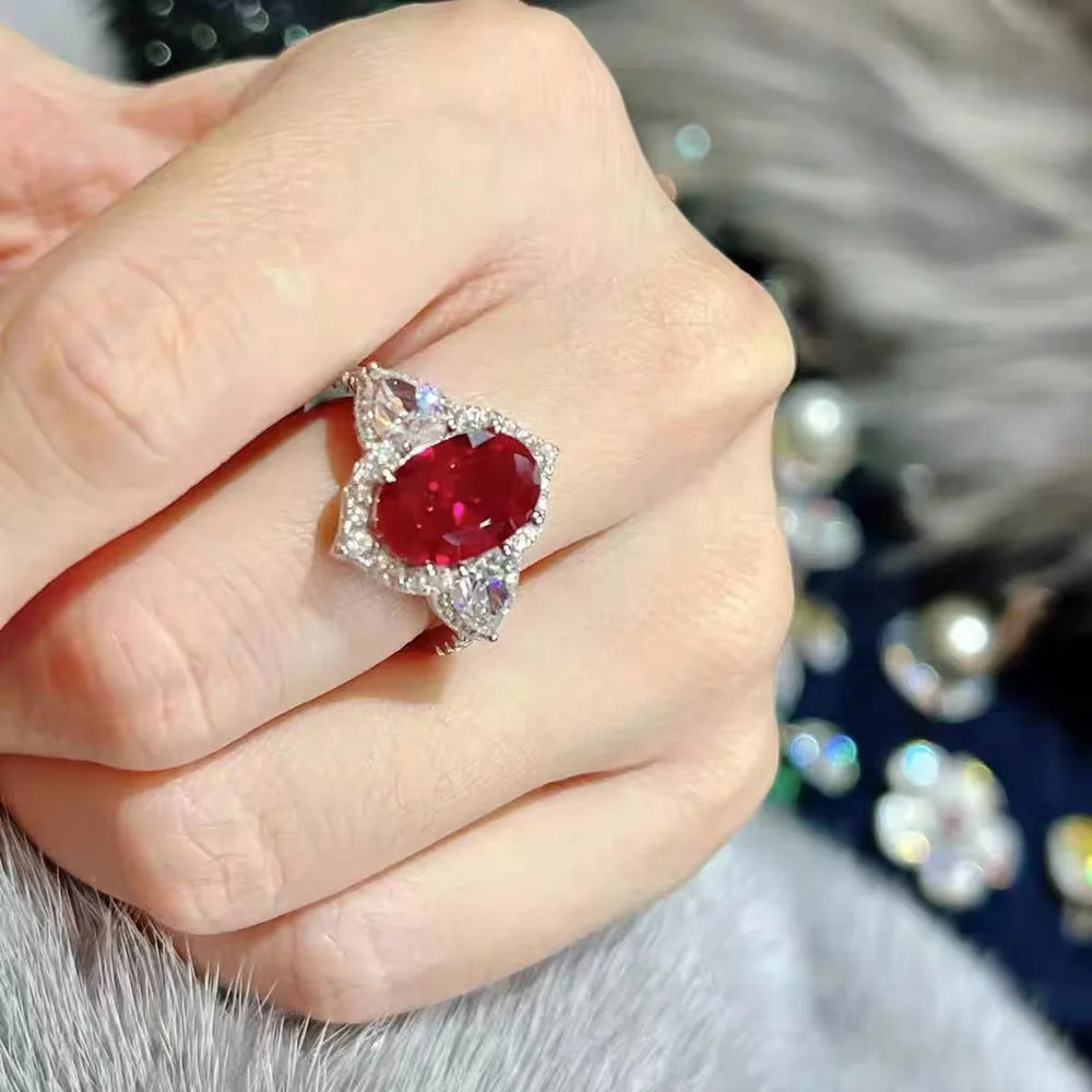 Classic and gorgeous ruby Female Ring Beautiful light luxury art rings  silver 925 jewellery.