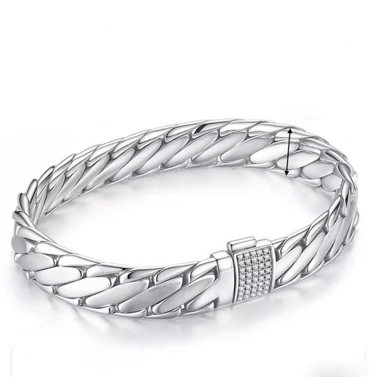 High‑End Luxury S925 Sterling Silver Men Bracelet Paved Zircon Inlay Fine‑Silver Wrist Jewellery.