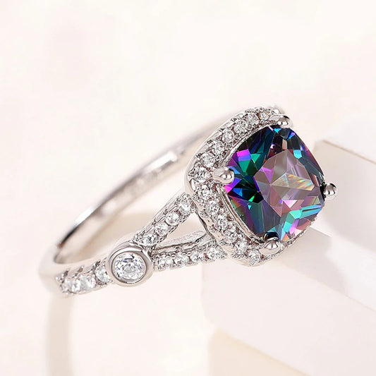 Unique Multi Color Stone Women Ring Silver Color Sparkling Rings Jewellery.