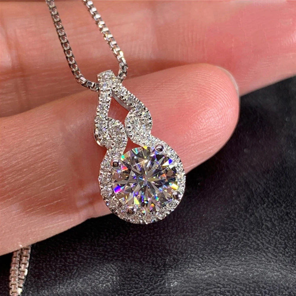 Real 925 Sterling Silver D Color Moissanite Infinity  Necklace Luxury Gourd Shape Jewelry.