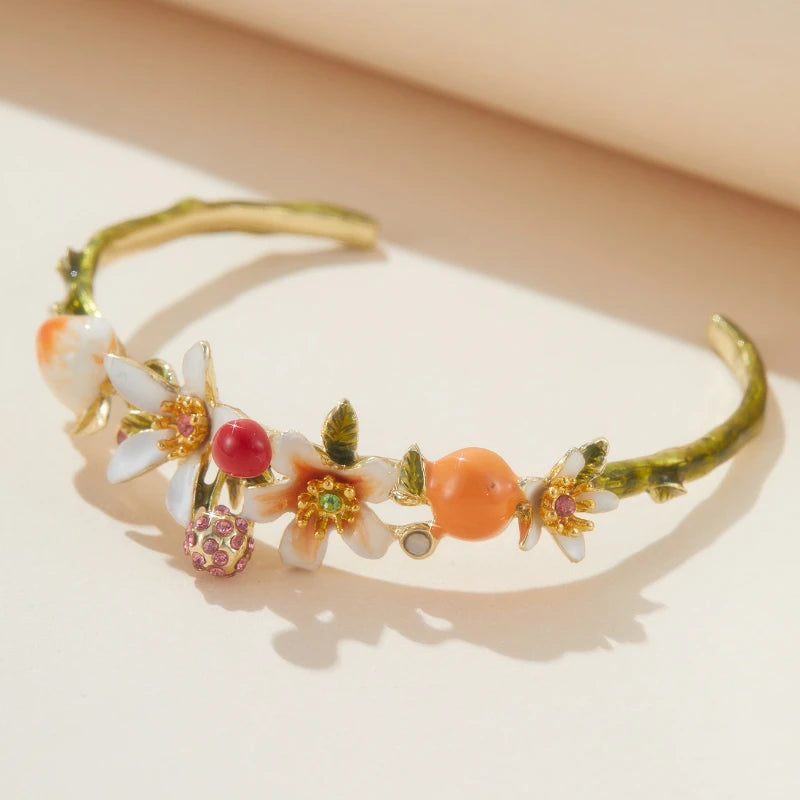 Bangle Handmade Flowers Fruit Series Enamel Bangle Adjustable Bangle Gift Jewelry.