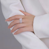 925 Sterling Silver Zircon Pearl Round Rings Minimalist Trendy Light Luxury Fine Jewelry Opening Accessories,.