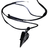 Black Lucky Cool Natural Obsidian Hexagonal Cone Mesh Pocket Braided Rope Pendant Necklace*1pc