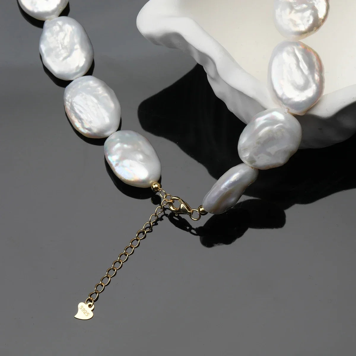 100% Natural Freshwater Bright White Irregular Square Pearl Necklace S925 Pure Silver.