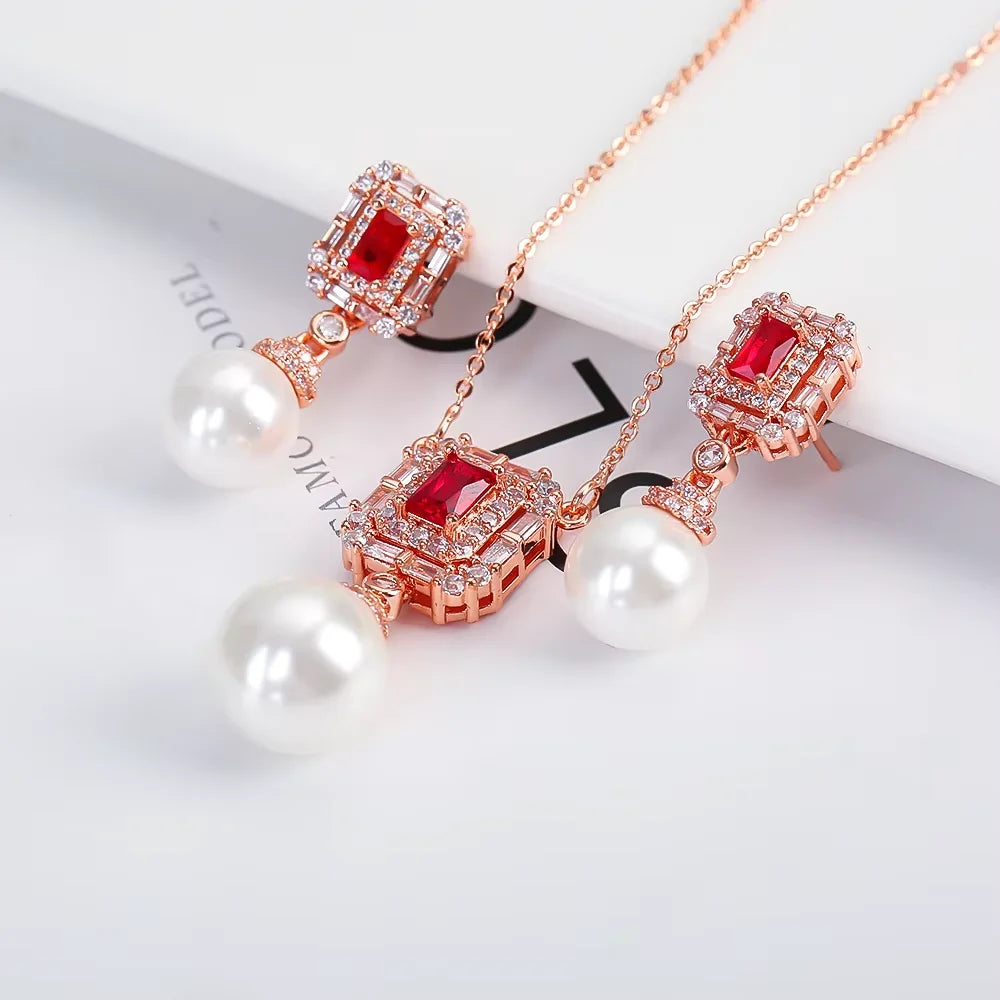 Luxury Irregular Pearl Classic Retro Pendant Jewelry Set 18K Gold Plated Crystal.