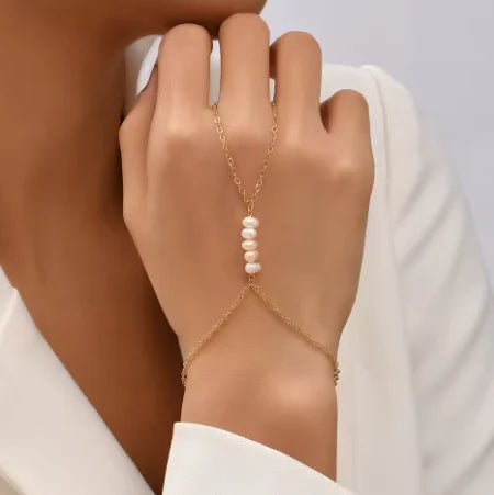 Hand Chain Bracelet Ring Gold Plated Handmade Link Chains Connecting Harness Bracelets Hand Jewelry.