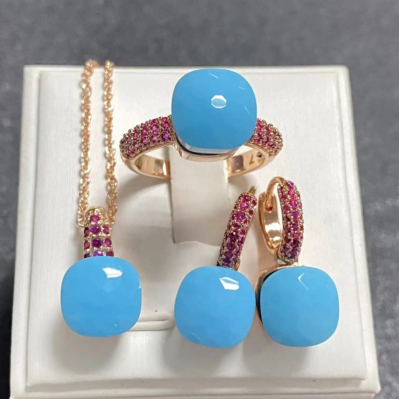 3Pcs Rose Gold Plated Jewelry set with Inlay Purple Zircon Crystal