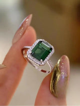 925 Sterling Silver Classic Vintage Emerald Cubic Zirconia Ring For Anniversary Luxury Jewellery.
