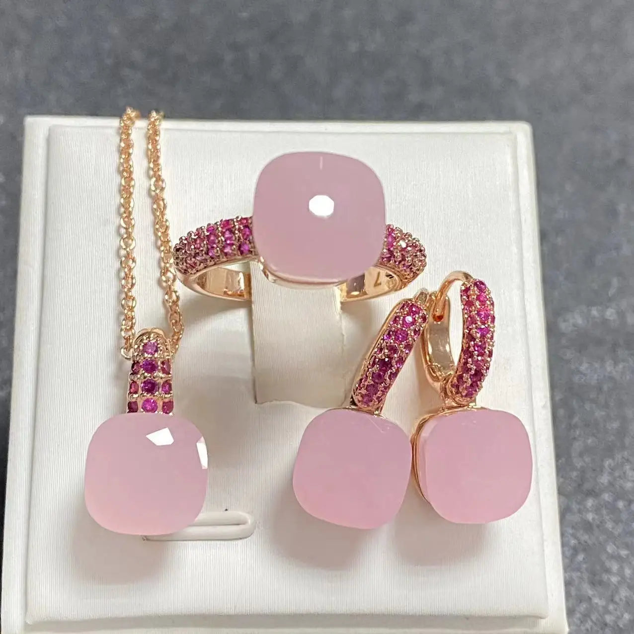 3Pcs Rose Gold Plated Jewelry set with Inlay Purple Zircon Crystal